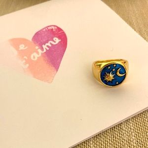 New Super Cute Boho Celestial Gold Blue Enamel Ring